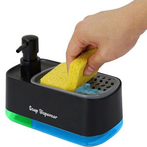 아크릴  주방  손 및 접시 비누 디스펜서 세트  세제 디스펜서  스펀지 홀더  검은색  손 세척액  약제사