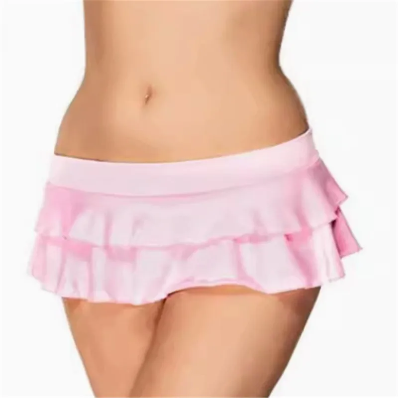 여성용 미니 스커트 로우 허리 솔리드 컬러 스커트 프릴 밑단 스커트 역할 놀이 여학생 의상