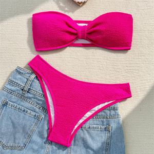섹시한 로즈 레드 비키니 반두 수영복 Y2K 리브 휴가 수영복 등이없는 Strapless 비키니 끈 팬티 여성 비치 복장 수영복