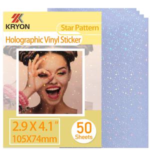 50 매 별 패턴 크기: 2.9X 4.1 인치 홀로그램 스티커 용지 반짝이 투명 홀로그램 오버레이 콜드 라미네이팅 필름