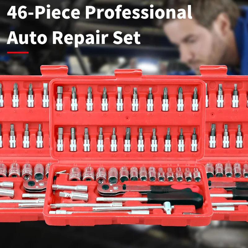 일반 가정용 공예 도구 상자, 오토바이 자동차 수리 도구 세트, 플라스틱 도구 상자 보관함 포함, 46 개 도구 세트