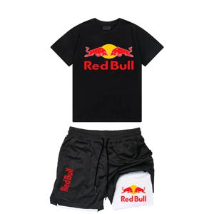 2025 여름 레드불 캐주얼 남성 세트 아웃도어 스포츠 남성 비치 반바지 시티 패션 레드불 프린트 남성 반팔 티셔츠