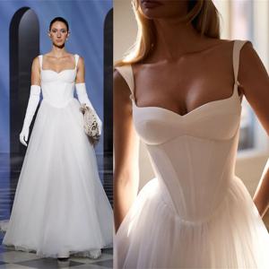 드림리 투 스트랩 V넥 브라이덜 그로운 A라인 웨딩드레스 튤 스윕 트레인 맞춤 제작 2026 베스티도 데 노이발