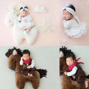 유니콘 인형 신생아 사진 소품 아기 소녀 공주 드레스 세트 아기 소년 기사 정장 세트 유아 스튜디오 사진 의상