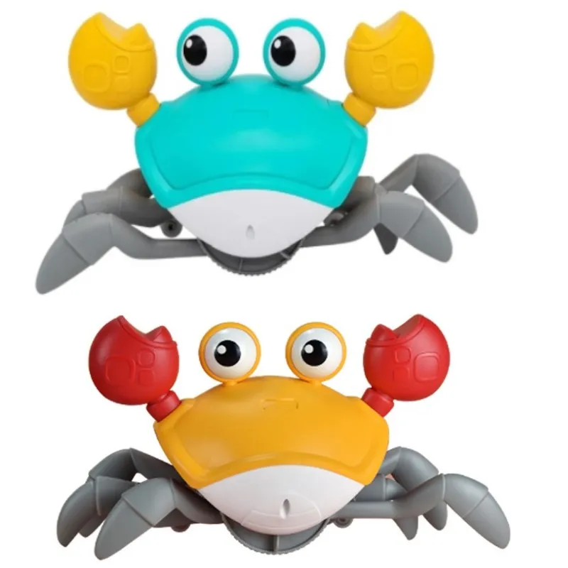 새로운 자동 감지 탈출 게 장난감, 어린이 기어 다니는 장애물 회피 전자 애완 동물 (음악 포함), 배터리 없는 아기 걷기 장난감