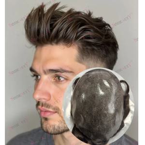 감지할 수 없는 폴리 스킨 0.1mm 주입 PU 베이스 남성 부분 가발 100% 인간 모발 모세관 보철제 블랙 그레이 브라운 남성 헤어피스