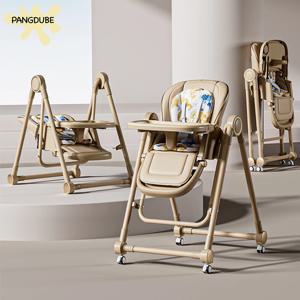 PANGDUBE 2-in-1 아기용 하이체어 로커, 바퀴가 달린 다기능 식사 의자, 이중 트레이, 쿠션, 접이식, 6개월-3세용