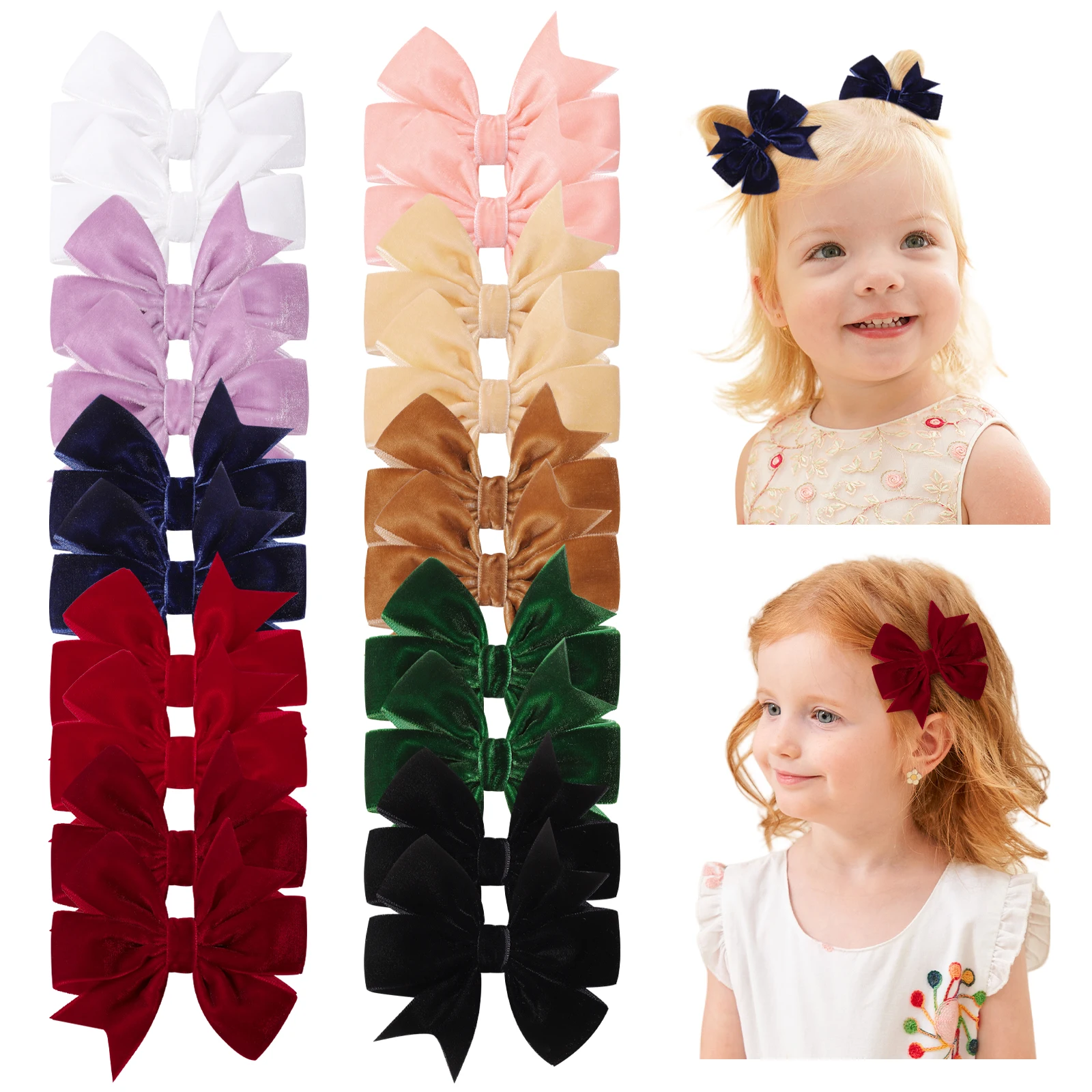 2개 세트 수제 벨벳 리본 헤어 클립 아기 소녀용 빈티지 크리스마스 레드 그린 리본 헤어핀 바레트 헤어 액세서리
