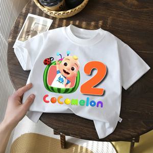 Cocomelons 어린이 생일 번호 1-10 티셔츠 만화 애니메이션 소년 소녀 티셔츠 반팔 인쇄 어린이 탑 여름 옷