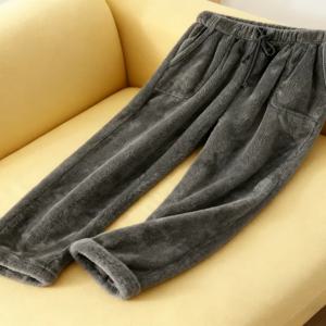 두꺼운 플란넬 수면 바지 남녀 공용 홈 레저 코랄 플리스 따뜻한 스트레이트 레그 홈 팬츠 플러스 사이즈 하이웨이스트 롱 팬츠