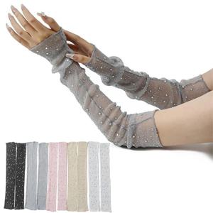 메쉬 오버슬리브 다이아몬드 스팽글 저탄성 손가락 없는 장갑 여름 올매치 드라이버 자외선 차단 슬리브