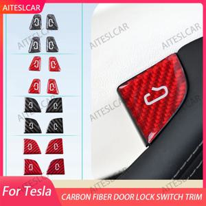 테슬라 2019- 모델 3 하이랜드 2024 모델 Y 주니퍼 카본 파이버 자동차 내부 도어 스위치 버튼 트림 스티커 액세서리