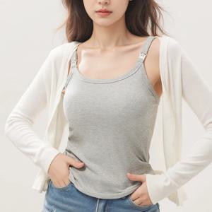 고정 컵이 있는 임산부용 골지 코튼 실크 캐미솔, 수유 및 레이어링을 위한 스타일리시한 수유 탱크탑