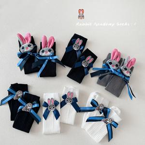 Zootopia Judy Rabbit 경찰관 양말 소녀 봄 가을 종아리 양말 어린이 긴 스타킹 원 사이즈 만화 인형 어린이 양말