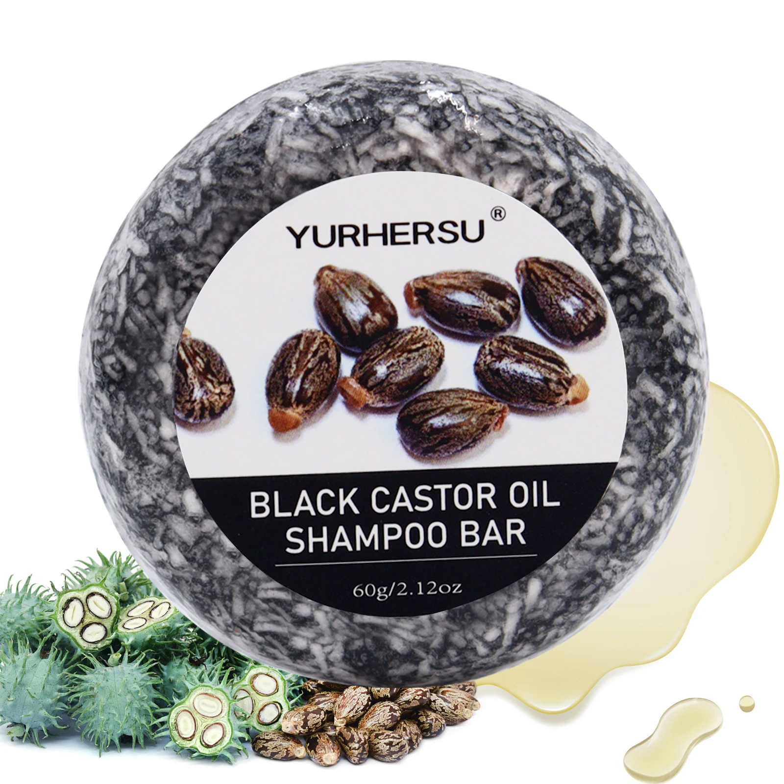 60g 블랙 캐스터 샴푸 바 2-in-1 샴푸 및 컨디셔너, 캐스터 추출물로 제작되어 모든 모발 타입에 영양을 공급하고 관리합니다.
