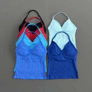 히스텔로 디에프 듀프 임팩트 롱라인 스트래피 탑 요가 베스트 여성 백리스 탱크탑 스포츠 피트니스 브라 러닝 운동 짐 홀터