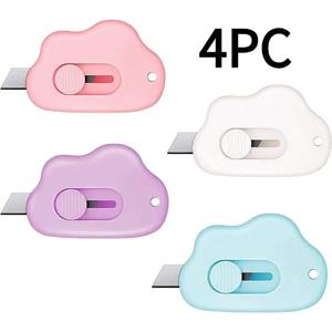 4개 미니 박스 커터 귀여운 구름 모양 편지 및 소포 오프너, 휴대용 종이 공예 도구 어린이 및 성인용