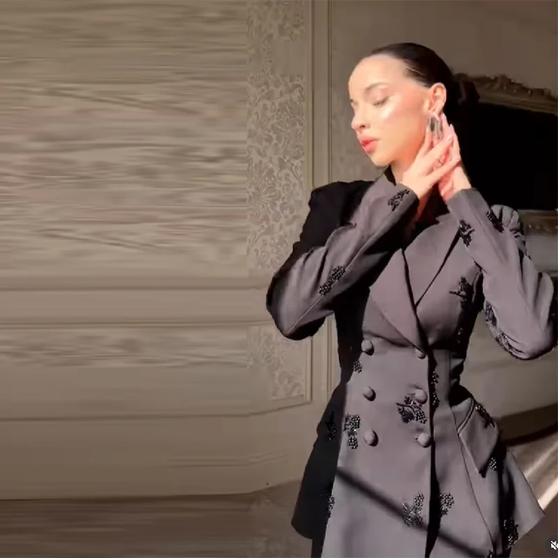 빈티지 비딩 블레이저 재킷 팬츠 라펠 A라인 레이스업 수트 코트 빅 레그 캐주얼 루즈 수트 팬츠 2026 신상 여성 출퇴근룩