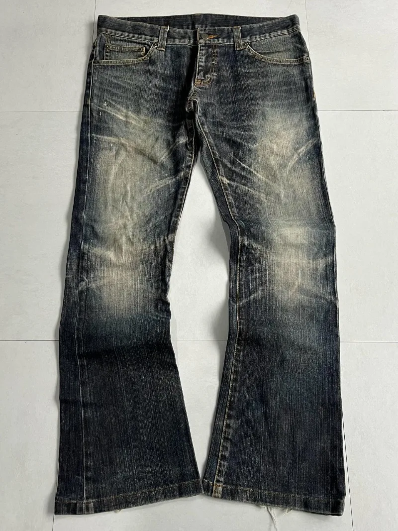 레트로 유럽 및 미국 하라주쿠 워싱 진 펑크 패션 하이 스트리트 의류 스트리트 디스트레스드 힙합 스트레이트 팬츠 남성용