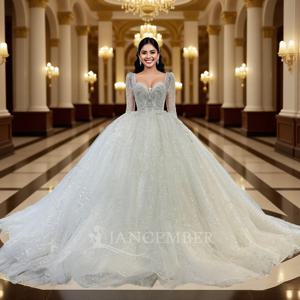 화려한 웨딩 드레스 웨딩 Organza 볼 가운 스퀘어 칼라 웨딩 정장 여성을위한 구슬 크리스탈 MN97 Vestido De Novia