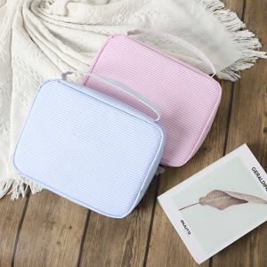 줄무늬 성경 커버 Seersucker 케이스 가방 여성용 핸들 포함 소녀 경량 아트 선물 십대 도서 보호 캐리어