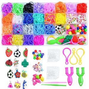 600-1500pcs + 다채로운 Loom 밴드 세트 캔디 컬러 팔찌 만들기 키트 DIY 고무 밴드 짠 팔찌 키트 소녀 공예 장난감 선물