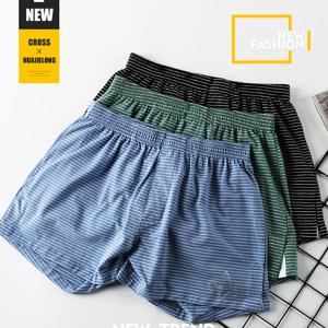 3PCS 100% 코 튼 스트라이프 파자마 바지 남자 여름 팬티 통기성 큰 U-가랑이 복서 플러스 크기 느슨한 높은 탄성 속옷