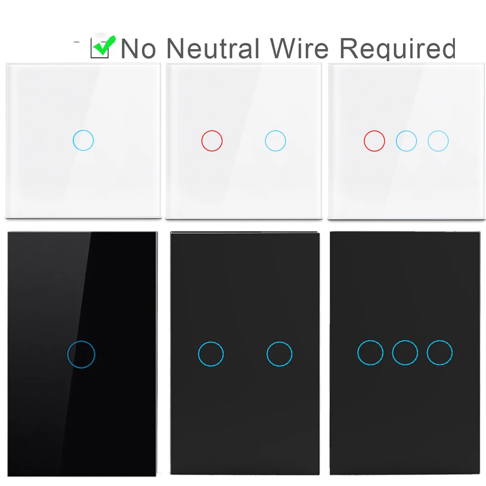 AC100-240 터치 스위치 전원 Led 패널 벽 조명 스위치 강화 블랙 화이트 크리스탈 유리 1/2/3 갱 Interruttore 스위치