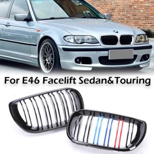 BMW 3 시리즈 E46 페이스리프트 세단 투어링 2002-2005 316i 318d 318i 330i 330xi용 키드니 그릴 글로스 블랙 카본 M 컬러 그릴