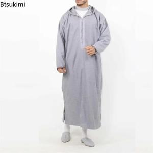 2026 무슬림 남성 캐주얼 주바 토브 패션 아바야 중동 민족 스타일 후드 롱 로브 파키스탄 이슬람 의류 남성용