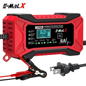 12V 6A 자동차 배터리 충전기 펄스 수리 LiFePO4 14.6V 스마트 빠른 충전 AGM 딥 사이클 젤 납산 충전기 자동 오토바이