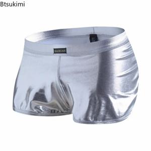 남성용 특허 가죽 반바지 반짝 이는 속옷 나이트 클럽 반사 복서 트렁크 부드러운 속옷 저층 팬티 캐주얼 Aro Pant