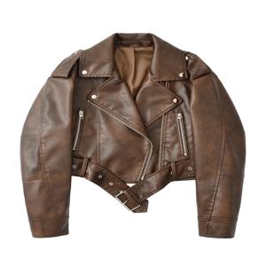 Ailegogo 새 봄 가을 여성 빈티지 느슨한 벨트 지퍼 가짜 가죽 자켓 streetwear 레트로 여성 코트 모토 바이커 아웃웨어