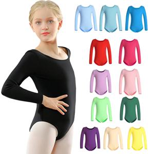 여자 발레 댄스 레오타드 팀 기본 바디 슈트 어린이를위한 클래식 솔리드 컬러 긴 소매 댄스웨어