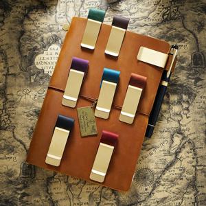 여행자 노트 저널용 가죽 펜 홀더 클립, 학교 문구용 황동 북마크 클립 책 페이지 분배기