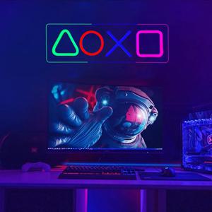 PS4 게임 아이콘 네온사인 조명, 게임룸 장식 벽걸이 분위기 램프 LED 다채로운 조명, 룸 클럽 아트 데코