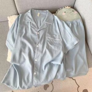 남성 고급 신상 파자마 세트 단색 반팔 라펠 상의와 밴딩 반바지 플러스 사이즈 파자마 여름 라운지웨어 잠옷