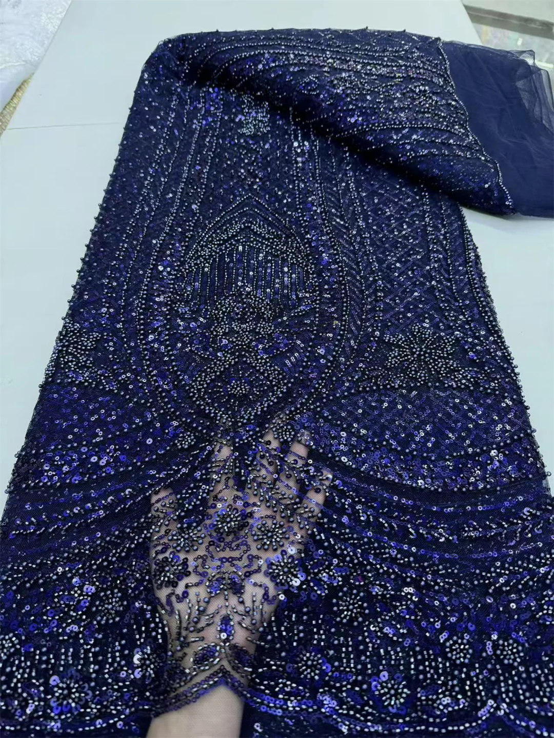 아프리카 스팽글 레이스 원단, 자수 비즈, 튤 레이스 원단, 웨딩 파티 드레스, 고품질, 최신, LY6098, 5야드