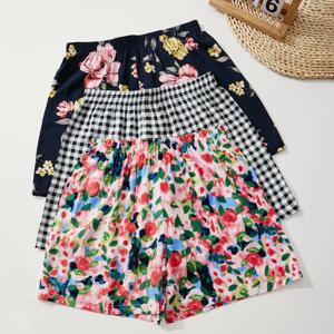 여성 여름 반바지 꽃무늬 체크 무늬 100% 비스코스 루즈 홈 반바지 편안한 부드러운 캐주얼 반바지 신축성있는 허리