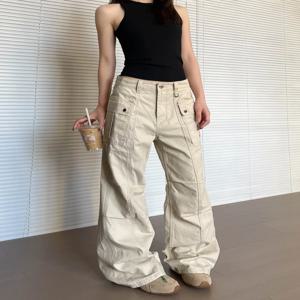 아메리칸 레트로 멀티 포켓 워크 팬츠 남녀 여름 얇은 패션 스트레이트 레그 벨 바텀 슬리밍 워싱 캐주얼 팬츠