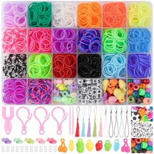 새로운 DIY 팔찌용 고무줄 키트, 다양한 키체인, 코바늘 뜨개질 밴드, 여자아이들을 위한 장난감 비즈 세트 포함