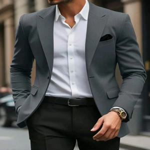 남성 블레이저 재킷 패션 캐주얼 단색 블레이저 회색 카키색 검정색 갈색 테일러드 핏 싱글 브레스티드 블레이저 재킷