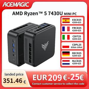 ACEMAGIC E3B 미니 PC AMD Ryzen 5 7430U 프로세서 16GB DDR4 512GB M.2 2280 SSD 경량 및 휴대용 Wifi6 BT5.24K@60HzUHD
