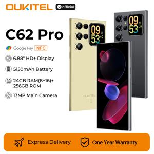 OUKITEL C62 Pro 스마트폰 안드로이드 15, 6.88인치 HD+ 디스플레이, Unisoc T615 셀폰, 24GB(6+18) + 256GB, 5150mAh 배터리, NFC 모바일