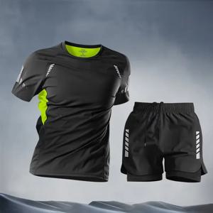 남성용 스포츠 슈트 마라톤 전문 반팔 반바지 빠른 건조 타이트 핏 장비