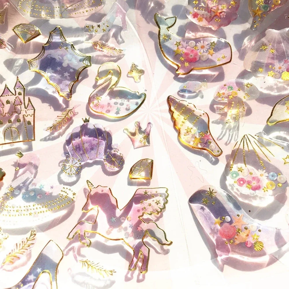 INS 매직 플래닛 크리스탈 에폭시 공간 스티커 Kawaii 투명 3 차원 핸드북 일기 장식 DIY 어린이 선물