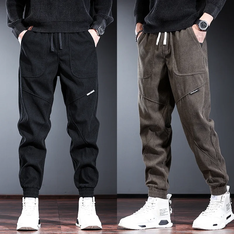 남성용 양털 안감 두꺼운 가을 겨울 작업복 바지 루즈핏 로우 웨이스트 롱 바지 캐주얼 청소년 스타일 헐렁한 사이즈