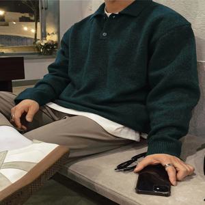 LVLAEA 남성용 긴팔 셔츠 단색 라펠 버튼업 칼라 가을 겨울 라운지웨어 따뜻한 패션 루즈핏 올드 머니 스타일