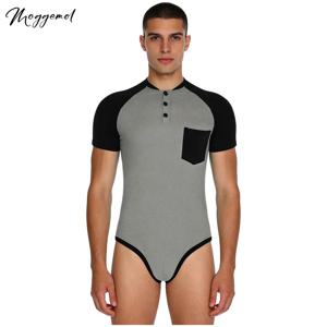 남성용 롬퍼 란제리 성인용 면 반팔 버튼 크로치 셔츠 바디수트 기저귀 테디 파자마 나이트웨어 탑스 유니타드