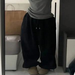 두꺼운 요가 트레이닝 루즈핏 편안한 데일리 피트니스 짐 러닝 소프트 드로스트링 카고 팬츠 큰 주머니 가을/겨울용